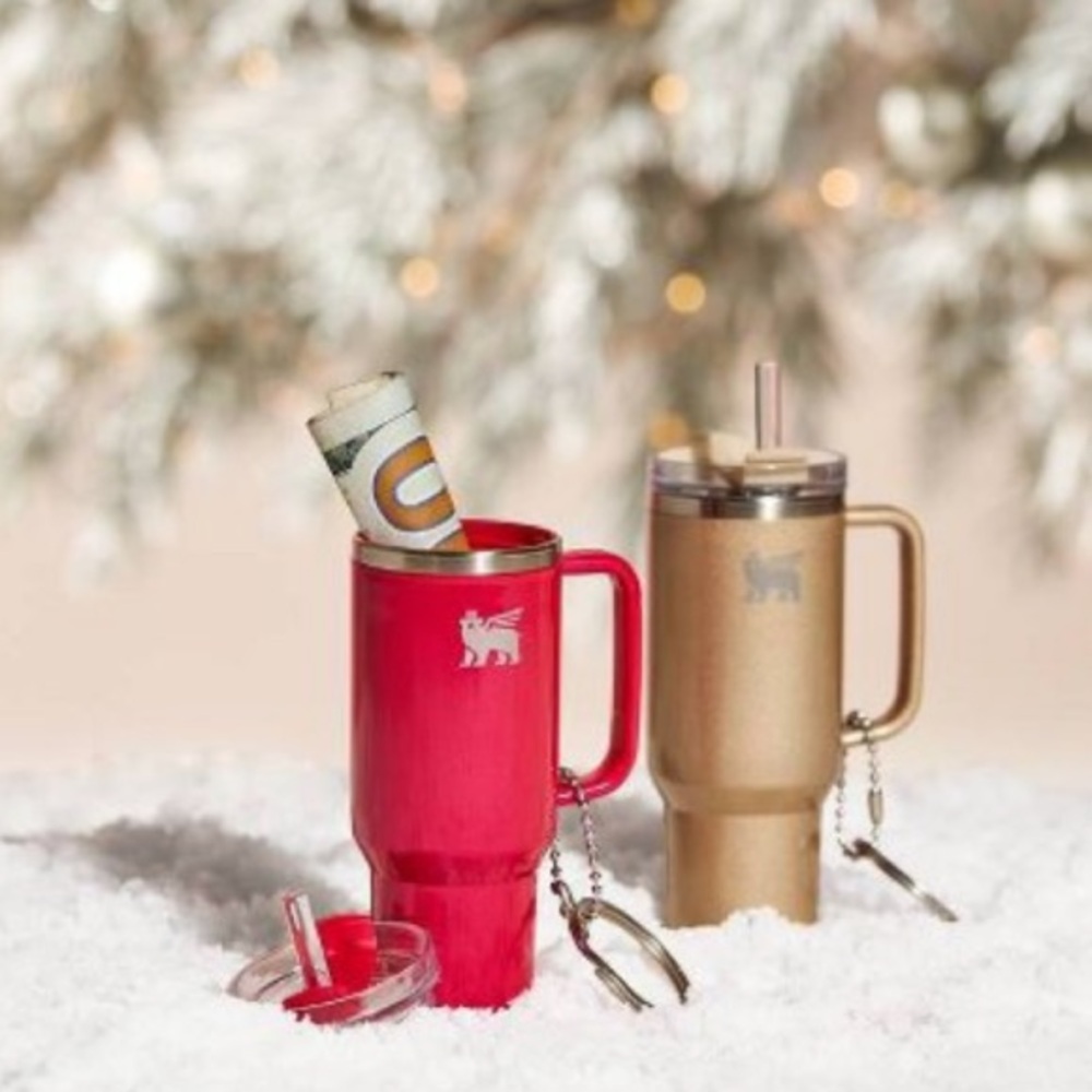 Bundle of 2 mini stanley cup keychain ornaments Red and Honey talks